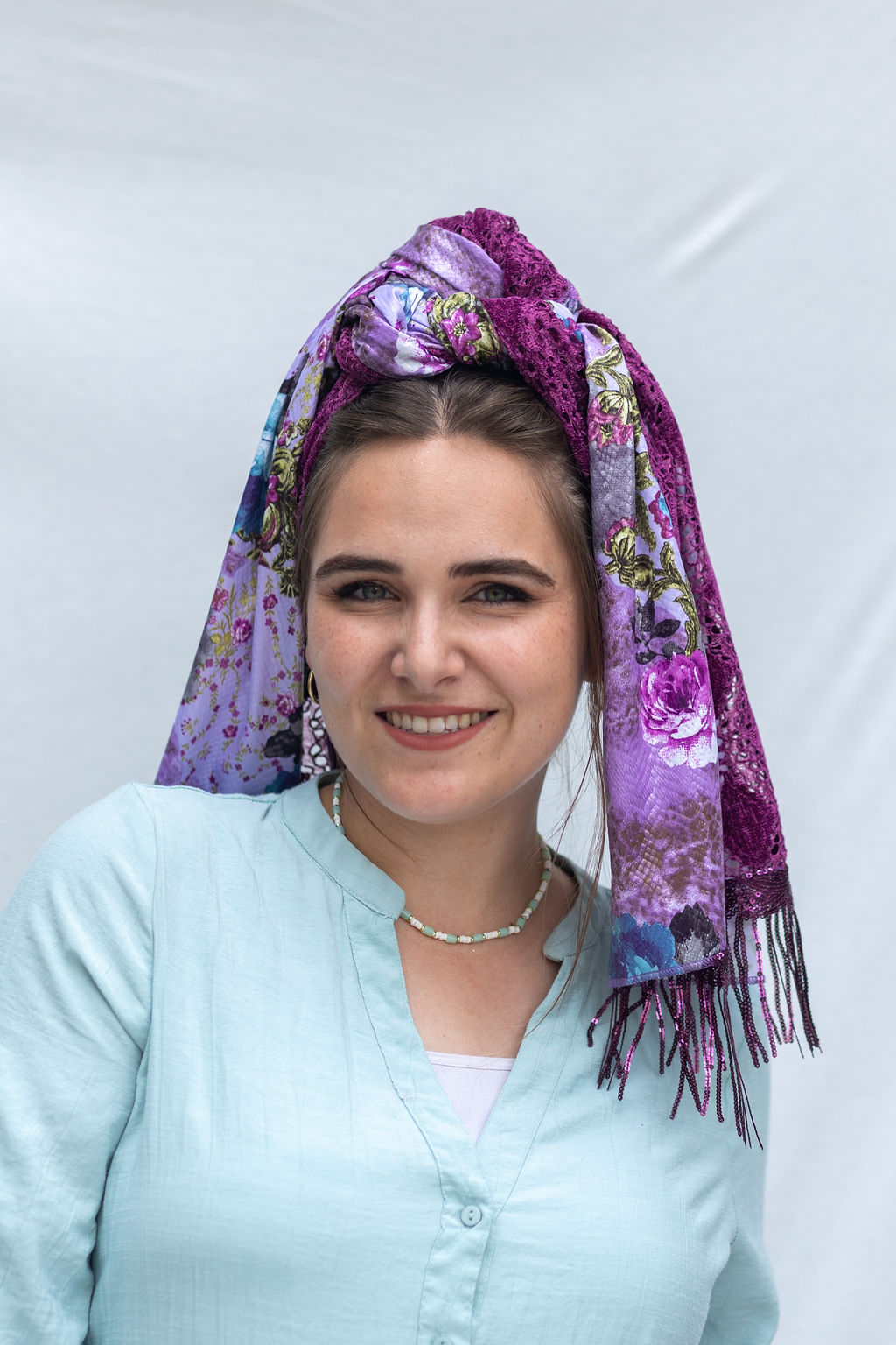 מטפחת צעיף סגול פרחוני פייט מטפחת צעיף סגול פרחוני פייט