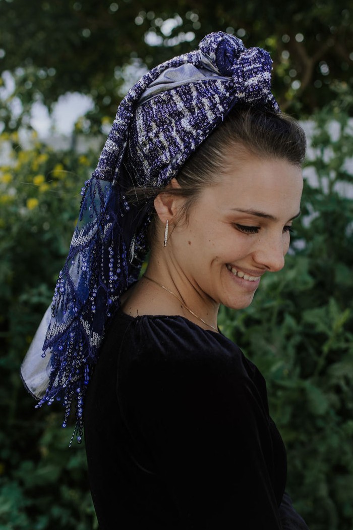 מטפחת צעיף יסמין כחול מוכסף מטפחת צעיף יסמין כחול מוכסף