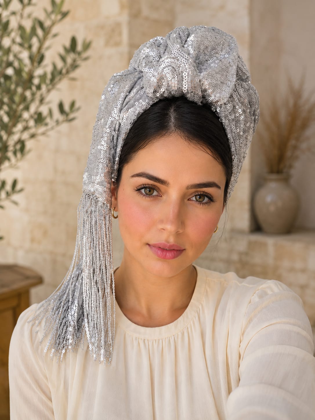 מטפחת צעיף כסף פייטים מטפחת צעיף כסף פייטים
